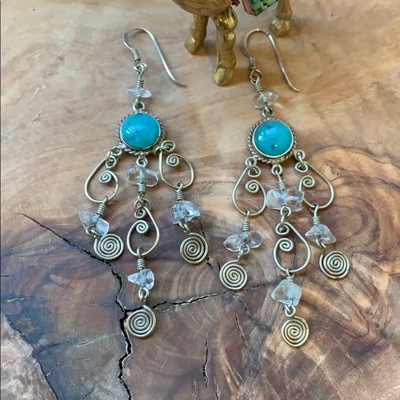 Vintage Sterling Silver Aqua Chandelier Earrings - Picture 1 of 3